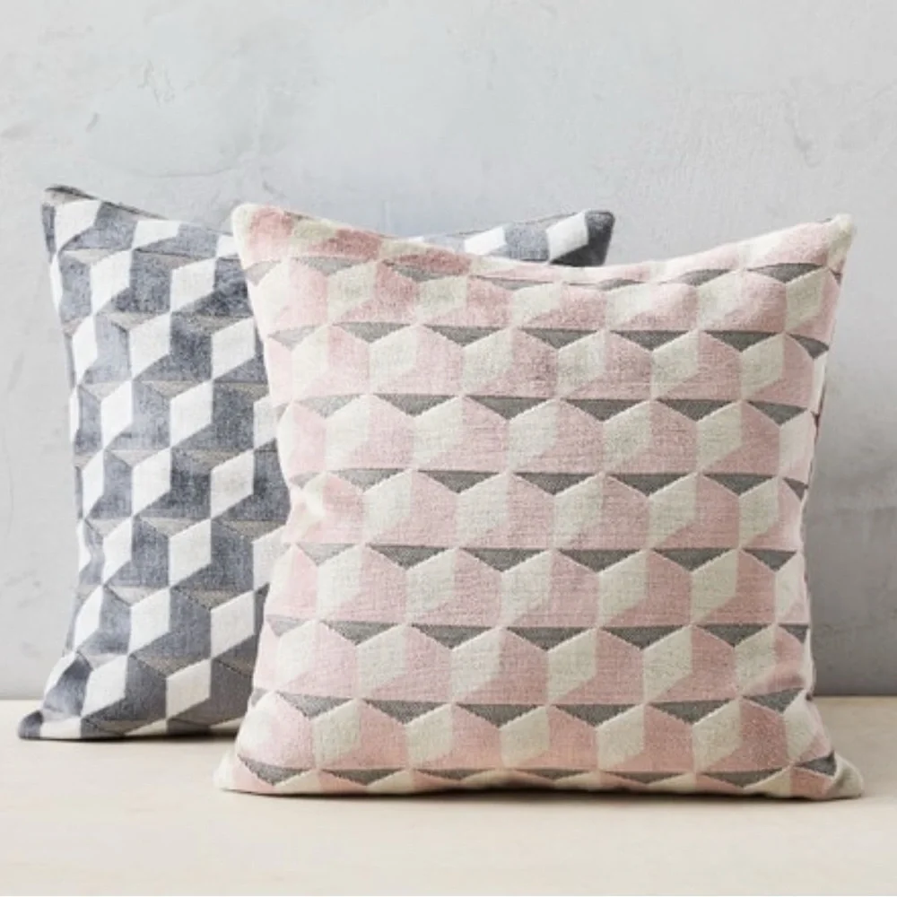 West Elm Alternating Geo Jacquard Velvet Cushion Cover 20 x 20 Stone Pink